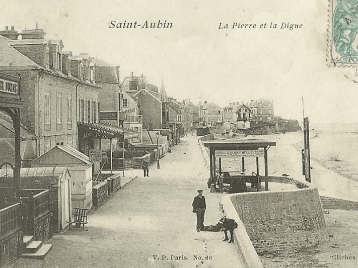 Carte postale sépia de Saint-Aubin-sur mer - la pierre et la digue